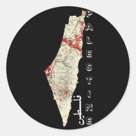 Pegatina Redonda Mapa de Palestina con la palabra Falastin en árabe