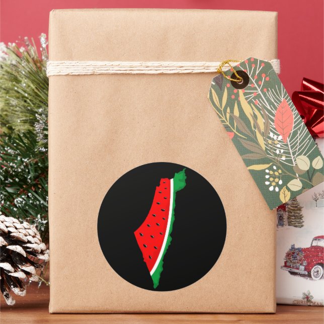 Pegatina Redonda Mapa de Palestina sandía símbolo de la libertad (Vacaciones)