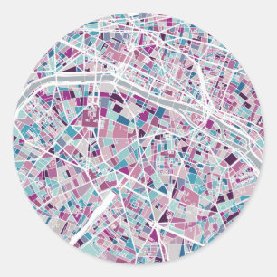Pegatina Redonda Mapa de París Francia