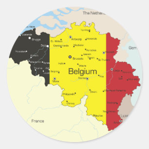 Pegatina Redonda Mapa De Pegatinas De Bélgica