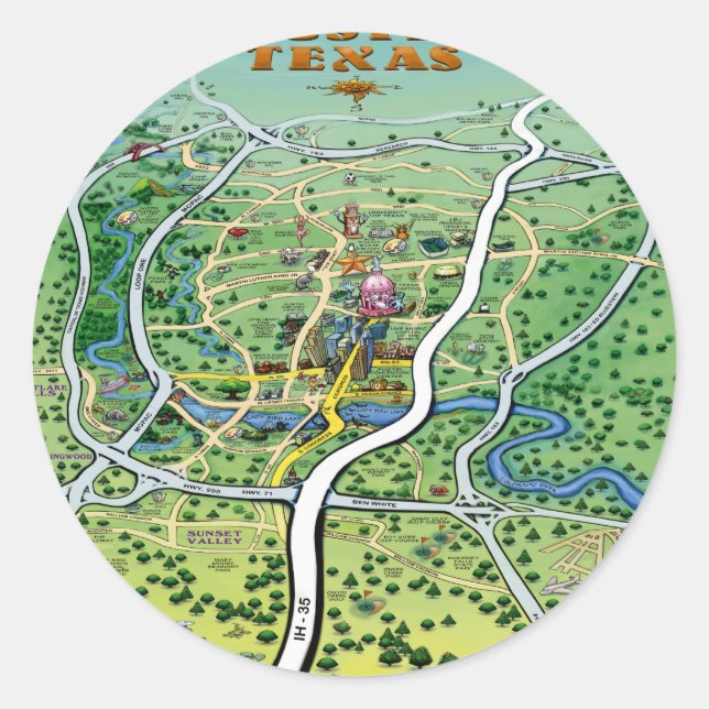 Pegatina Redonda Mapa de Personalizados de Austin Texas (Anverso)