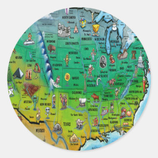 Pegatina Redonda Mapa de Personalizados de EE.UU.