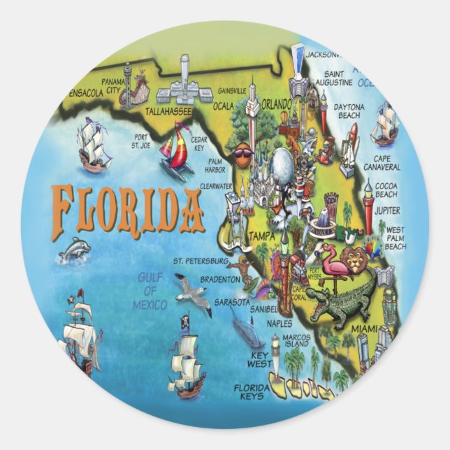Pegatina Redonda Mapa de Personalizados de Florida (Anverso)