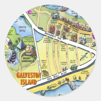 Pegatina Redonda Mapa de Personalizados de Galveston Texas
