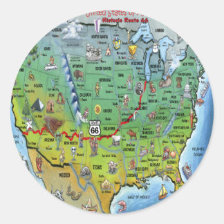 Pegatina Redonda Mapa de Personalizados de la Ruta 66 histórica