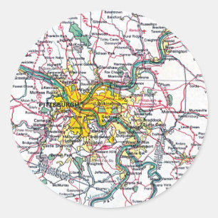 Pegatina Redonda Mapa de Pittsburgh