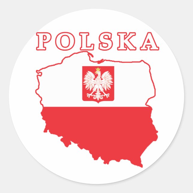 Pegatina Redonda Mapa de Polska con águila (Anverso)