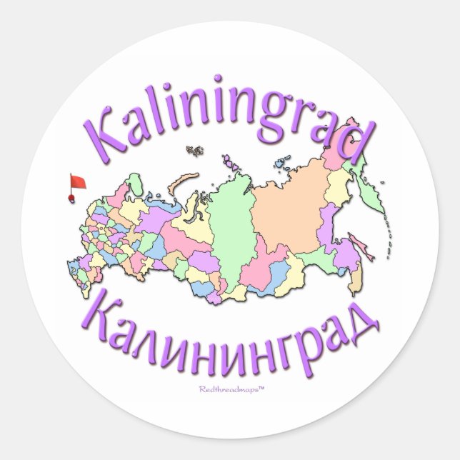 Pegatina Redonda Mapa de Rusia de Kaliningrado (Anverso)
