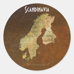 Pegatina Redonda Mapa de SCANDINAVIA en Pegatinas de Iron Stone BG
