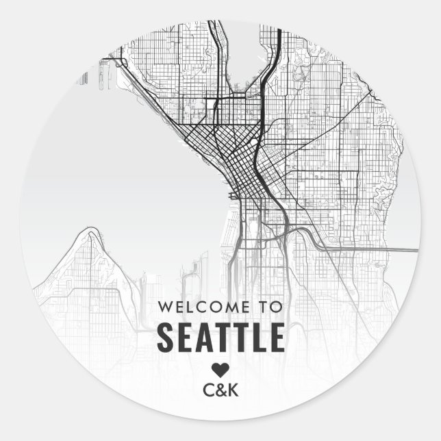 Pegatina Redonda Mapa de Seattle | Bienvenida Boda (Anverso)