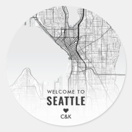 Pegatina Redonda Mapa de Seattle | Bienvenida Boda