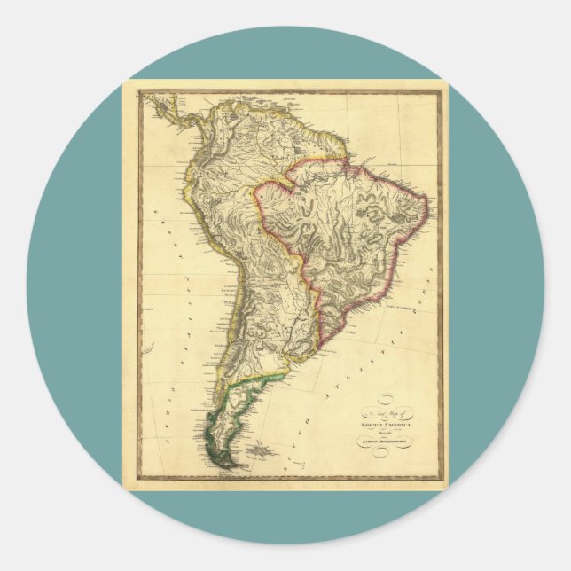 Pegatina Redonda Mapa de Sudamérica de 1817 (Anverso)