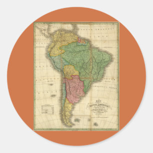 Pegatina Redonda Mapa de Sudamérica de 1826 de Anthony Finley