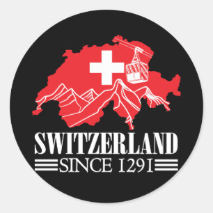 Pegatina Redonda Mapa de Suiza desde las montañas de 1291 Bandera s