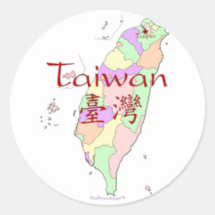 Pegatina Redonda Mapa de Taiwán