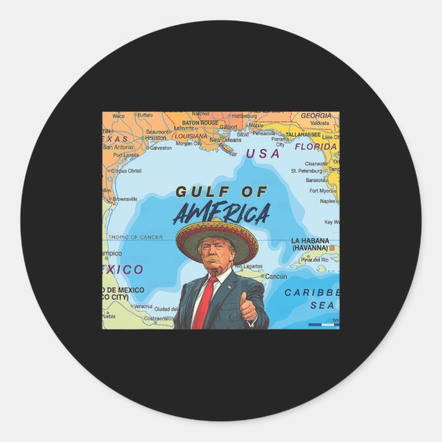 Pegatina Redonda Mapa de Trump, el presidente de Estados Unidos en  (Anverso)