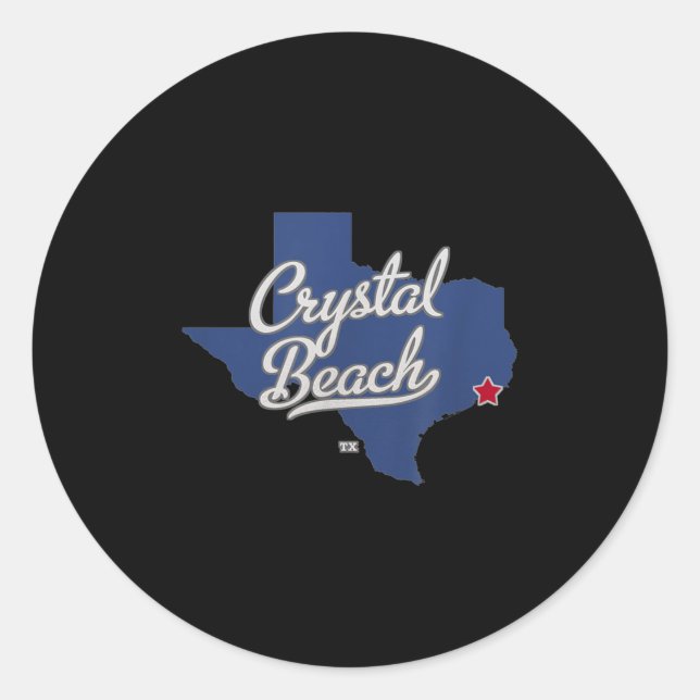 Pegatina Redonda Mapa de Tx de Crystal Beach Texas (Anverso)