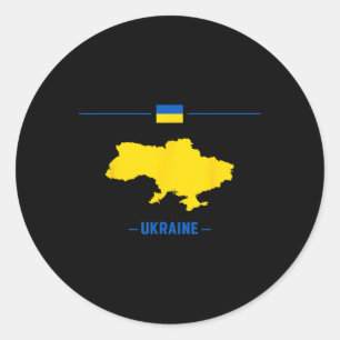 Pegatina Redonda Mapa de Ucrania aislado con bandera y nombre del