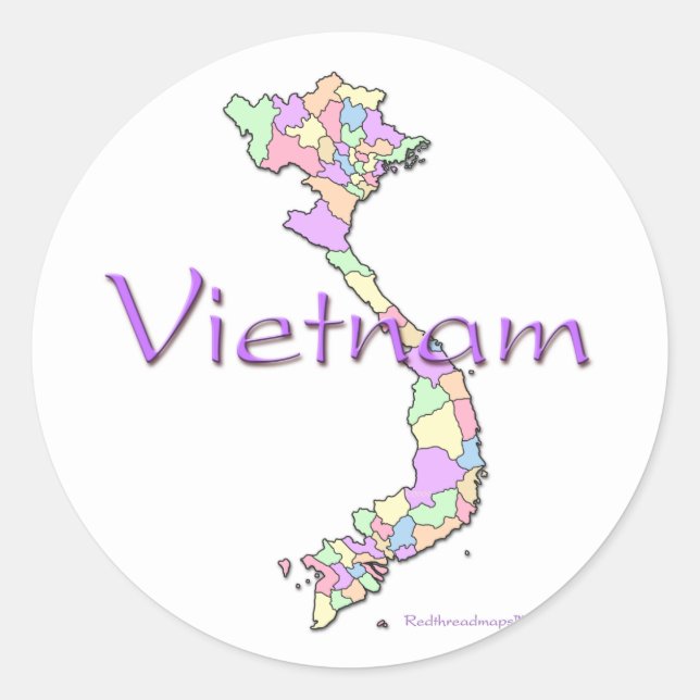 Pegatina Redonda Mapa de Vietnam (Anverso)