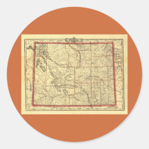 Pegatina Redonda Mapa de Wyoming de 1895