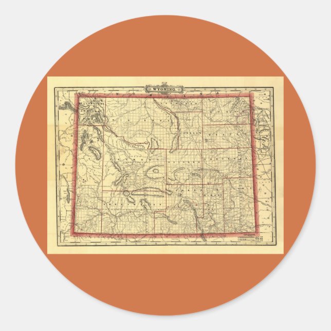 Pegatina Redonda Mapa de Wyoming de 1895 (Anverso)