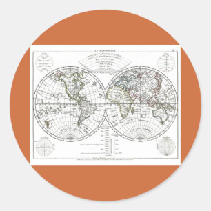 Pegatina Redonda Mapa del Atlas de 1806: La Mappemonde de Eustache 