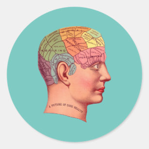 Pegatina Redonda Mapa del cerebro de la mente de la cabeza de la fe