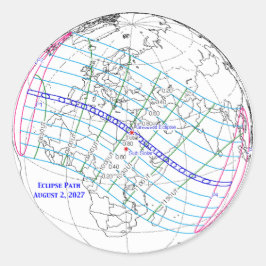Pegatina Redonda Mapa del eclipse solar total de 2027