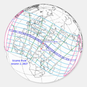 Pegatina Redonda Mapa del eclipse solar total de 2027