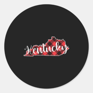 Pegatina Redonda Mapa del estado de Kentucky Buffalo Plaid Navidad 