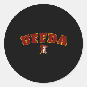 Pegatina Redonda Mapa del estado de Minnesota Uff-da Hockey Logo Gr