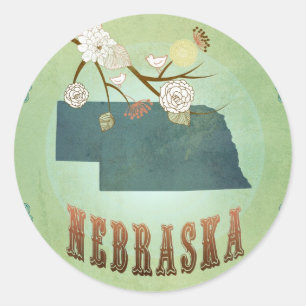 Pegatina Redonda Mapa del estado de Nebraska - verde