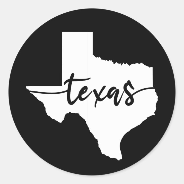 Pegatina Redonda Mapa del estado de Texas USA (Anverso)