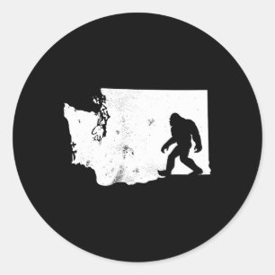 Pegatina Redonda Mapa del Estado de Washington de Bigfoot Sasquatch