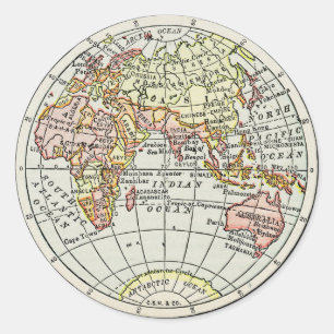 Pegatina Redonda Mapa del hemisferio oriental Globo Viaje Arte
