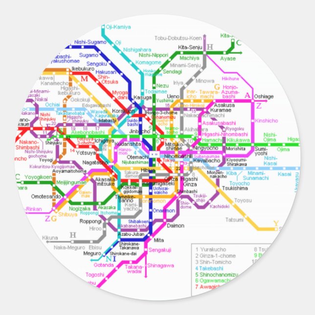 Pegatina Redonda Mapa del metro de Tokio (Anverso)