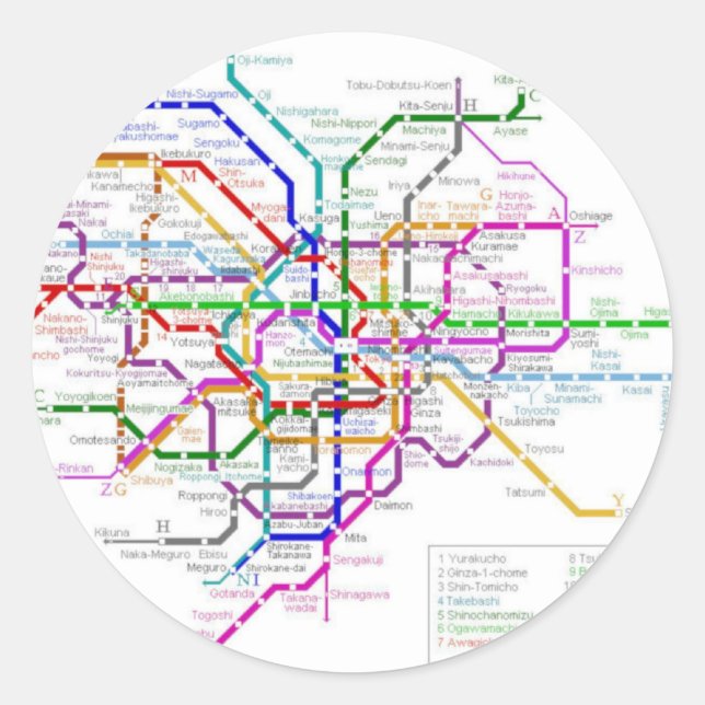 Pegatina Redonda Mapa del Metro de Tokio (Anverso)