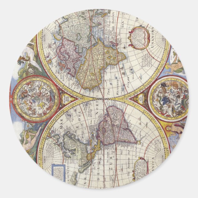 Pegatina Redonda Mapa del mundo de 1626 (Anverso)