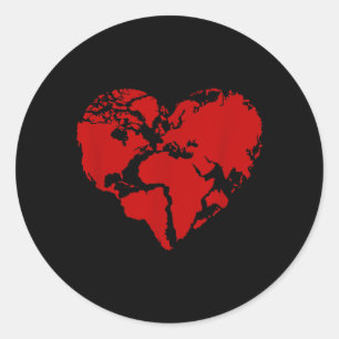 Pegatina Redonda Mapa del mundo del corazón Paz Amabilidad Amante