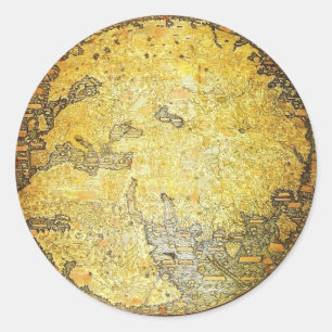 Pegatina Redonda Mapa del mundo del Fra Mauro