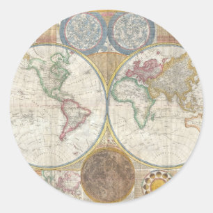 Pegatina Redonda Mapa del mundo del vintage