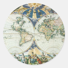 Pegatina Redonda Mapa del Viejo Mundo Antiguo Vintage de Pieter Goo