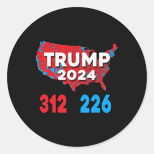 Pegatina Redonda Mapa electoral de 2024 Trump 312 Elecciones rojas 