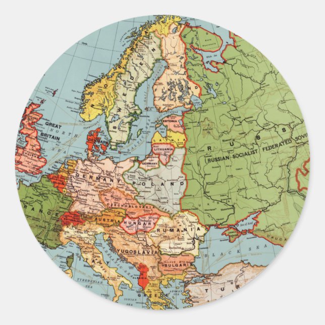 Pegatina Redonda Mapa estándar de la vieja Europa del siglo XX (Anverso)