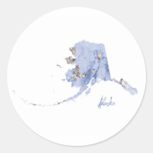Pegatina Redonda Mapa estatal Blue & Gold Alaska