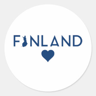 Pegatina Redonda Mapa finlandés y azul cardíaco