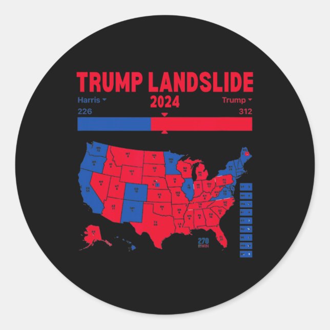 Pegatina Redonda Mapa ganador de Trump Landslide 2024 Mapa electora (Anverso)
