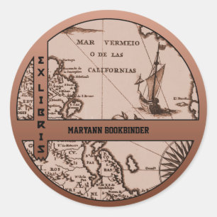 Pegatina Redonda Mapa Histórico Mapa México California 1702