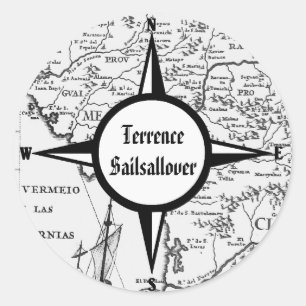 Pegatina Redonda Mapa Histórico Mapa México California 1702