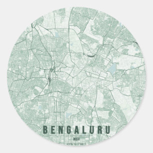Pegatina Redonda Mapa minimalista de la ciudad de Bangalore, India
